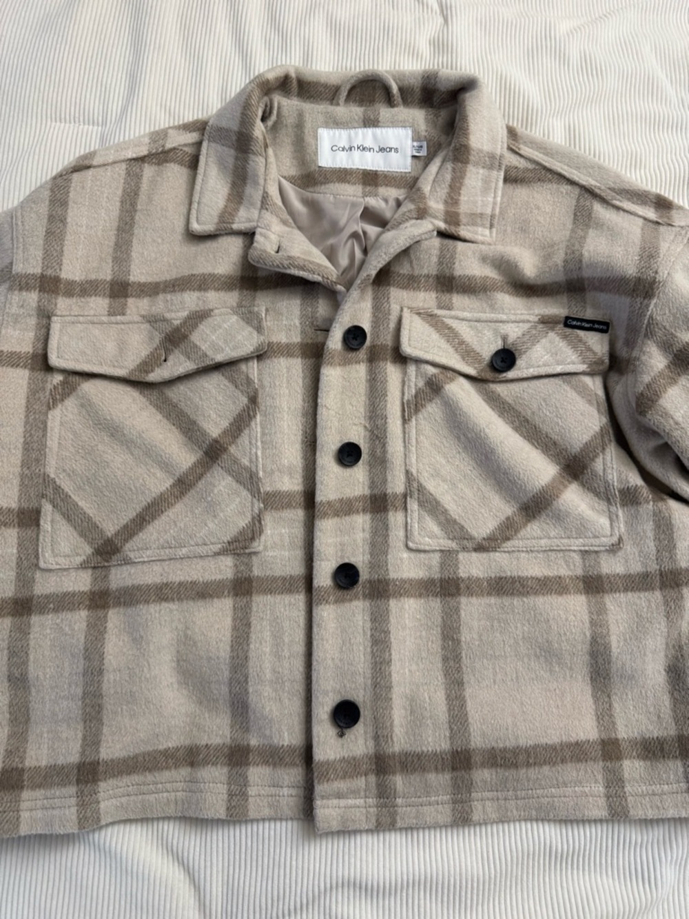 Calvin Klein Jeans Beige Plaid Button-Up Jacket